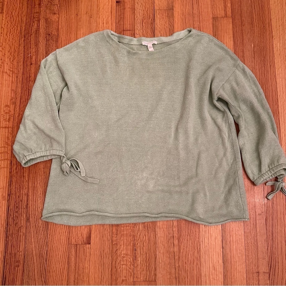 Eileen Fisher Sweater Organic Linen Tie-Cuff Light Green Women’s Sz XS # - Picture 2 of 12
